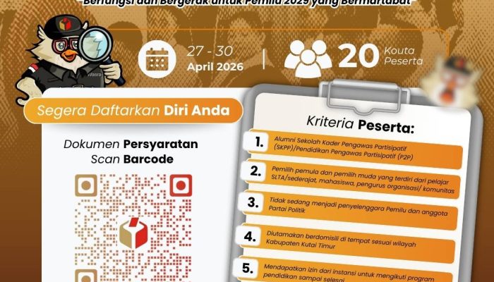 Telah Dibuka Pendaftaran, Pendidikan Pengawas Partisipatif (P2P) Bawaslu Kutim Tahun 2026